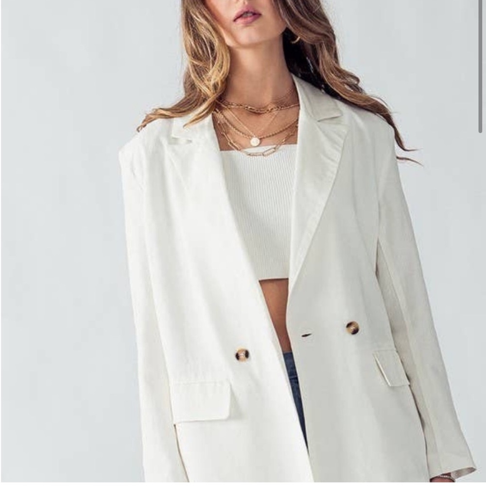 Halston Women's White Linen Blend Blazer